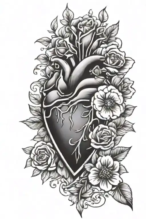 flowers and heart locket tattoo design idea