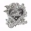 geetha name in kannada with heart shape tattoo design idea
