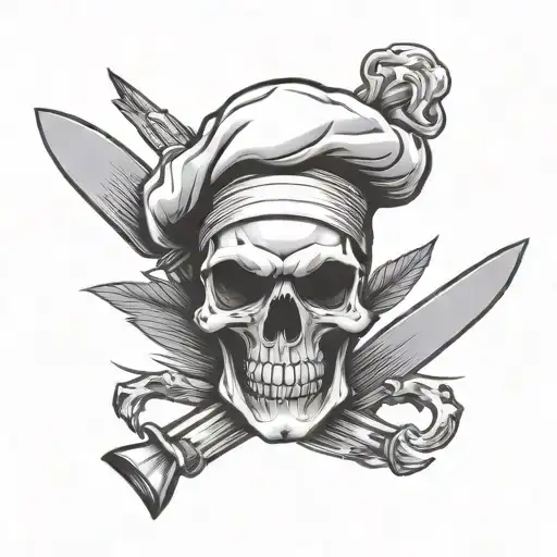 chef skull with knives crossed tattoo design idea