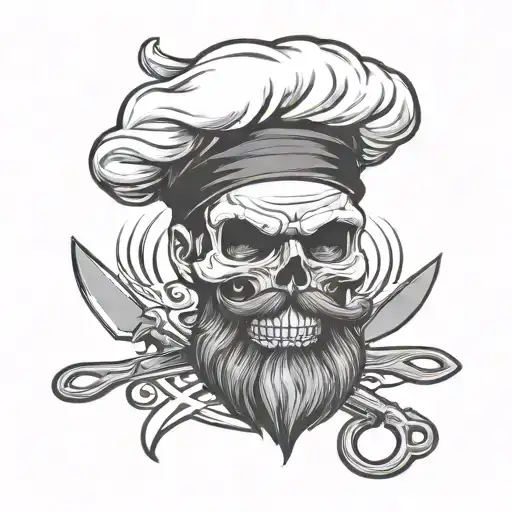 chef skull with beard knives crossed together representing tattoo design idea