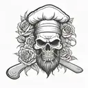 chef skull with beard knives crossed together and a rose tattoo design idea