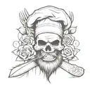 chef skull with beard knives crossed together and a rose tattoo design idea