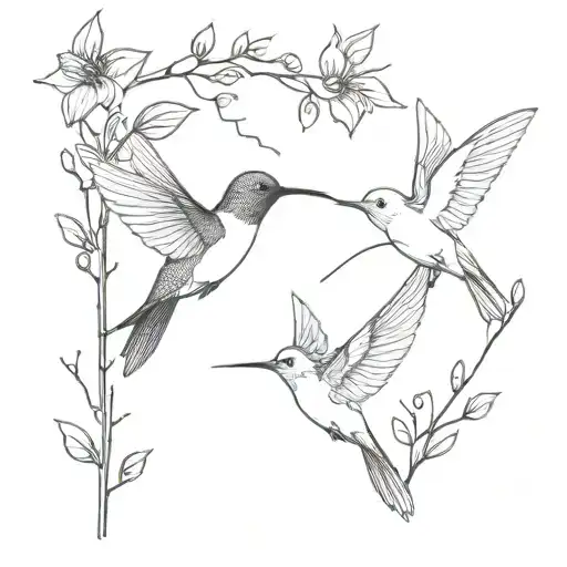 humming bird and cardinal perched tattoo design idea