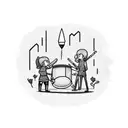 a father and two daughters playing videogames. it also shows a rocket and a drum set. tattoo design idea