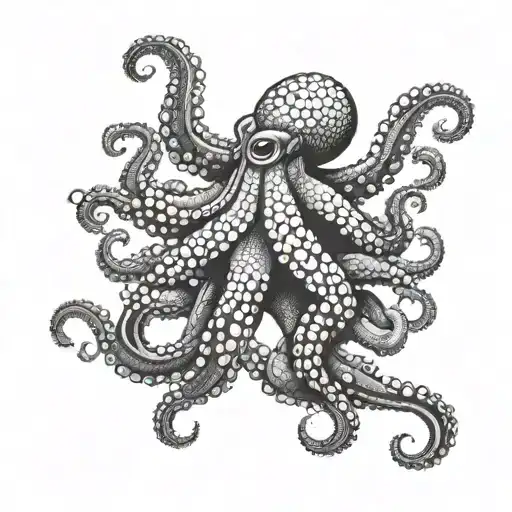A detailed octopus fighting off multiple opponents in different martial arts styles tattoo design idea