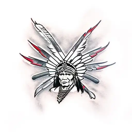 red indian with Eagle  tattoo design idea