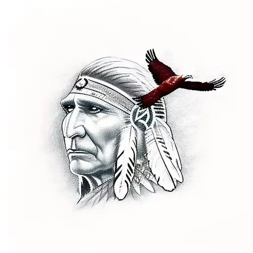 red indian with Eagle above head tattoo design idea