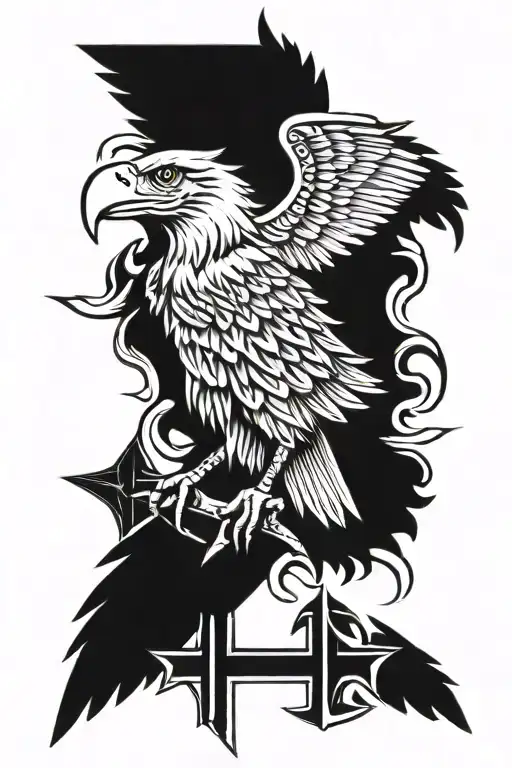 cross with eagle head tattoo design idea
