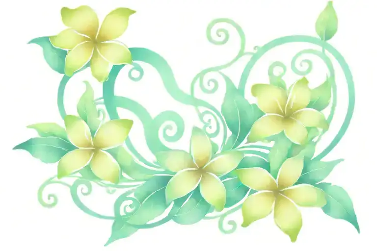 A whimsical design of plumeria flowers forming musical notes on a staff tattoo design idea