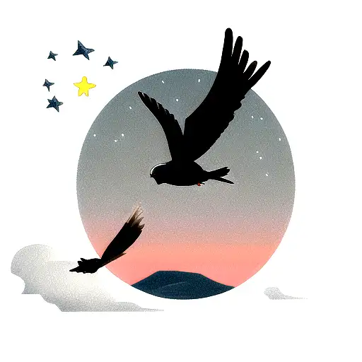swallow bird under the stars above the sea tattoo design idea