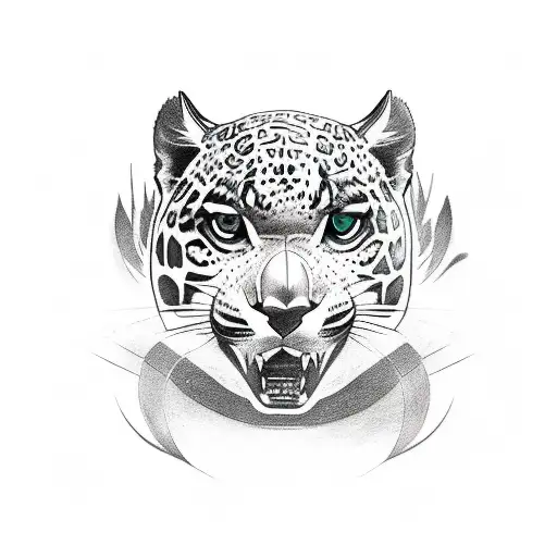 A sketch-style tattoo of a powerful jaguar prowling through a dense rainforest tattoo design idea