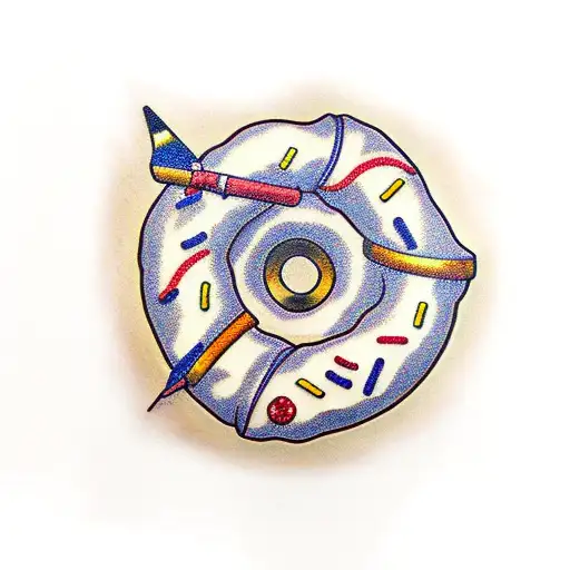 night time donut tattoo design idea