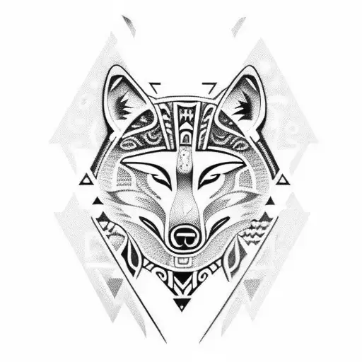 maori wolf and moon tattoo design idea
