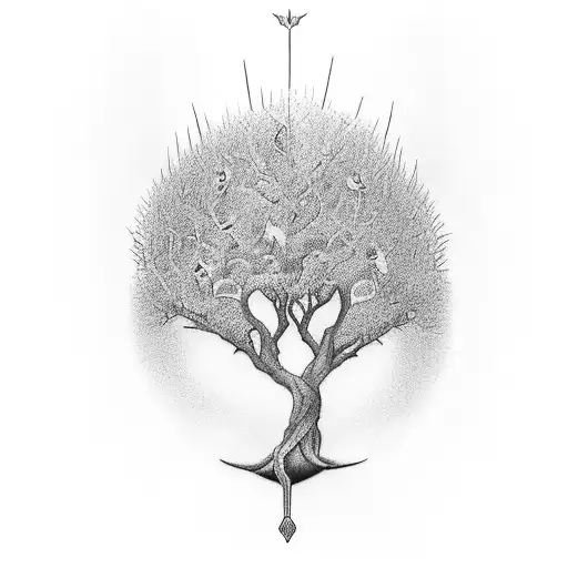 a realistic tree of life tattoo with the dates 1940, 1943,1981,2009 tattoo design idea