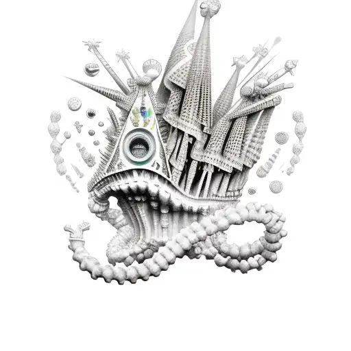una vidriera de la sagrada familia con fondo marino tattoo design idea