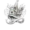 una vidriera de la sagrada familia con fondo marino tattoo design idea