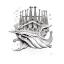 una vidriera de la sagrada familia con fondo marino tattoo design idea