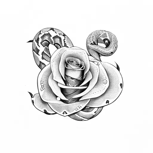 snake with rose tattoo design idea