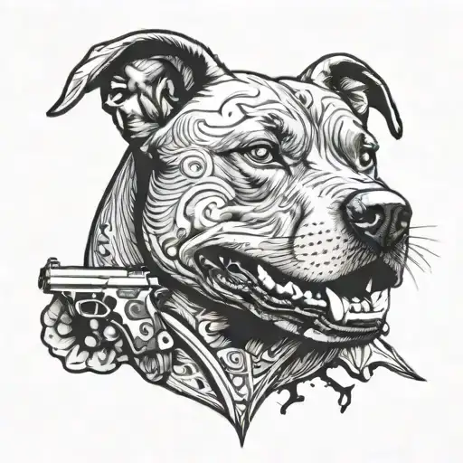 A tattoo design incorporating a pitbull, a 1979 Cutlass, and a gun tattoo design idea