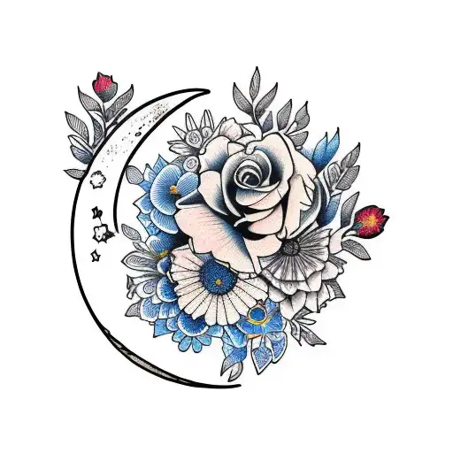 flowers, moon, mandela Women hip tattoo design idea