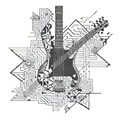 bass guitar and music tattoo design idea
