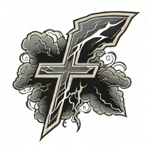 Hillside of Lightning Bolt hitting Cross tattoo tattoo design idea