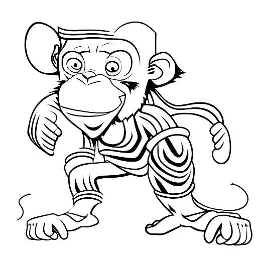 chimp, full body, samurai, fineline tattoo design idea