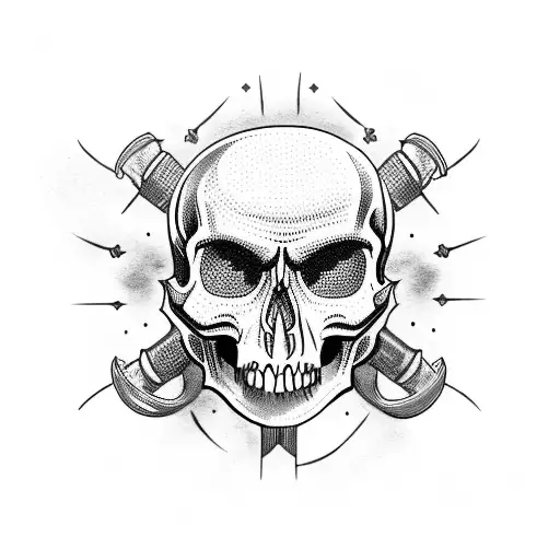 155m Cannons with Skull tattoo design idea