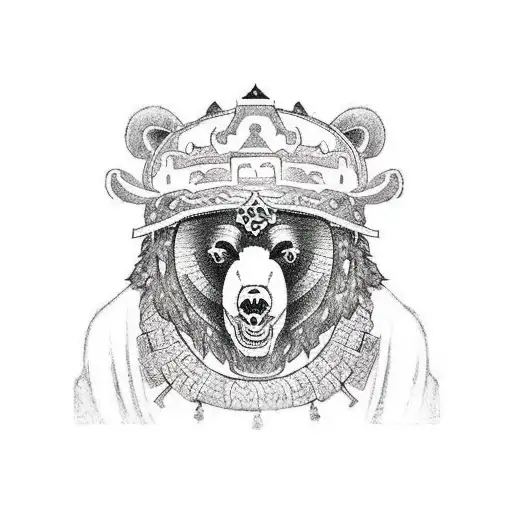 A medieval castle with a bear standing guard tattoo design idea