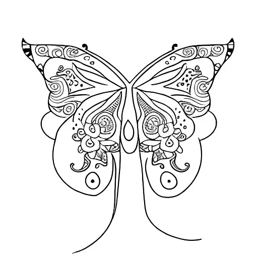 A minimalist tattoo of a cat with butterfly patterns tattoo design idea