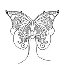 A minimalist tattoo of a cat with butterfly patterns tattoo design idea