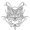 A minimalist tattoo of a cat with butterfly patterns tattoo design idea