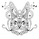 A minimalist tattoo of a cat with butterfly patterns tattoo design idea