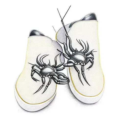 A pair of sneakers made of crab legs and sewing needles tattoo design idea