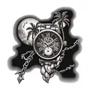 palm trees, broken timepiece, broken chains and palm trees   tattoo design idea