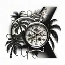 palm trees, broken timepiece, broken chains and palm trees   tattoo design idea