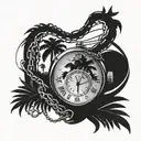 palm trees, broken timepiece, broken chains and palm trees   tattoo design idea