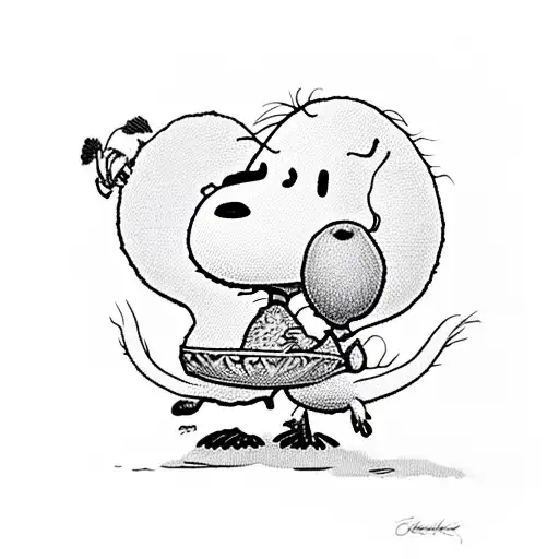 snoopy and woodstock holding a avocado tattoo design idea
