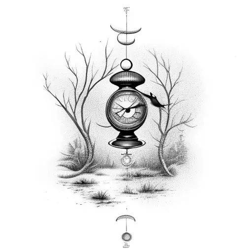 wren bird with a clock at 11:29 tattoo design idea