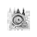 combination of Prague astronomical clock with NYC skyline tattoo design idea