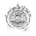 combination of Prague astronomical clock with NYC skyline tattoo design idea