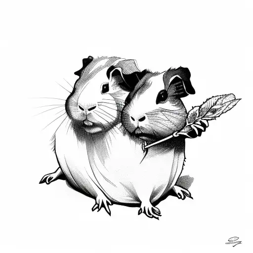 guinea pig with a flower in his hand tattoo design idea