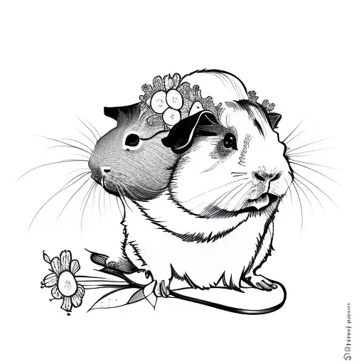 guinea pig with a flower on his head tattoo design idea
