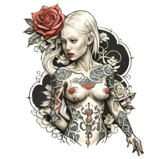 albino girl with tattooed torso tattoo design idea