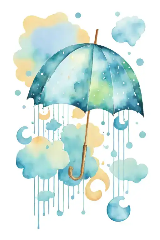 umbrella with rain cloud where the raindrops are music notes tattoo design idea