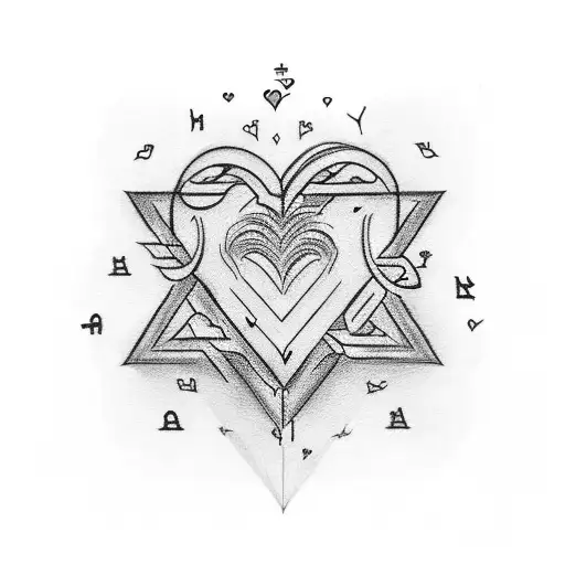 Hebrew, "my heart, my love, my everything" written in shape of heart, red ink tattoo design idea