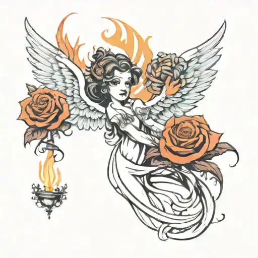 rose and fire angel   tattoo design idea