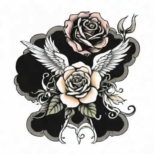 rose and angel fire tattoo design idea