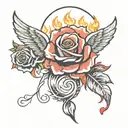rose and fire angel   tattoo design idea
