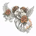 rose and fire angel   tattoo design idea